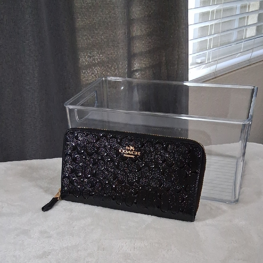 Coach Black Embossed Floral Wallet